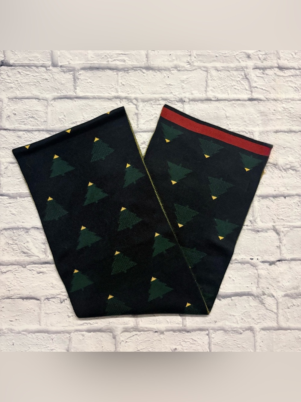 Johnston & Murphy navy Christmas tree print scarf (10.5x70”)